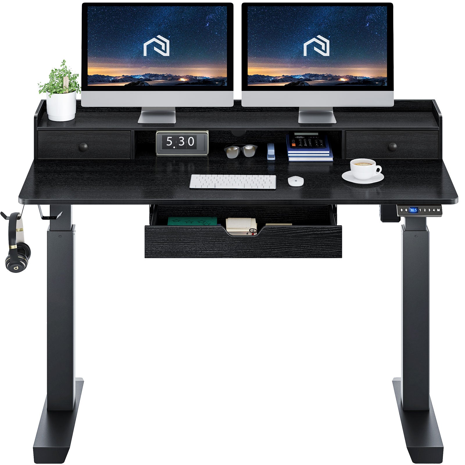 Rolanstar Single Motor Free Standing Electric Height Adjustable Desk With  Drawers And Headphone Hooks 47 Inch