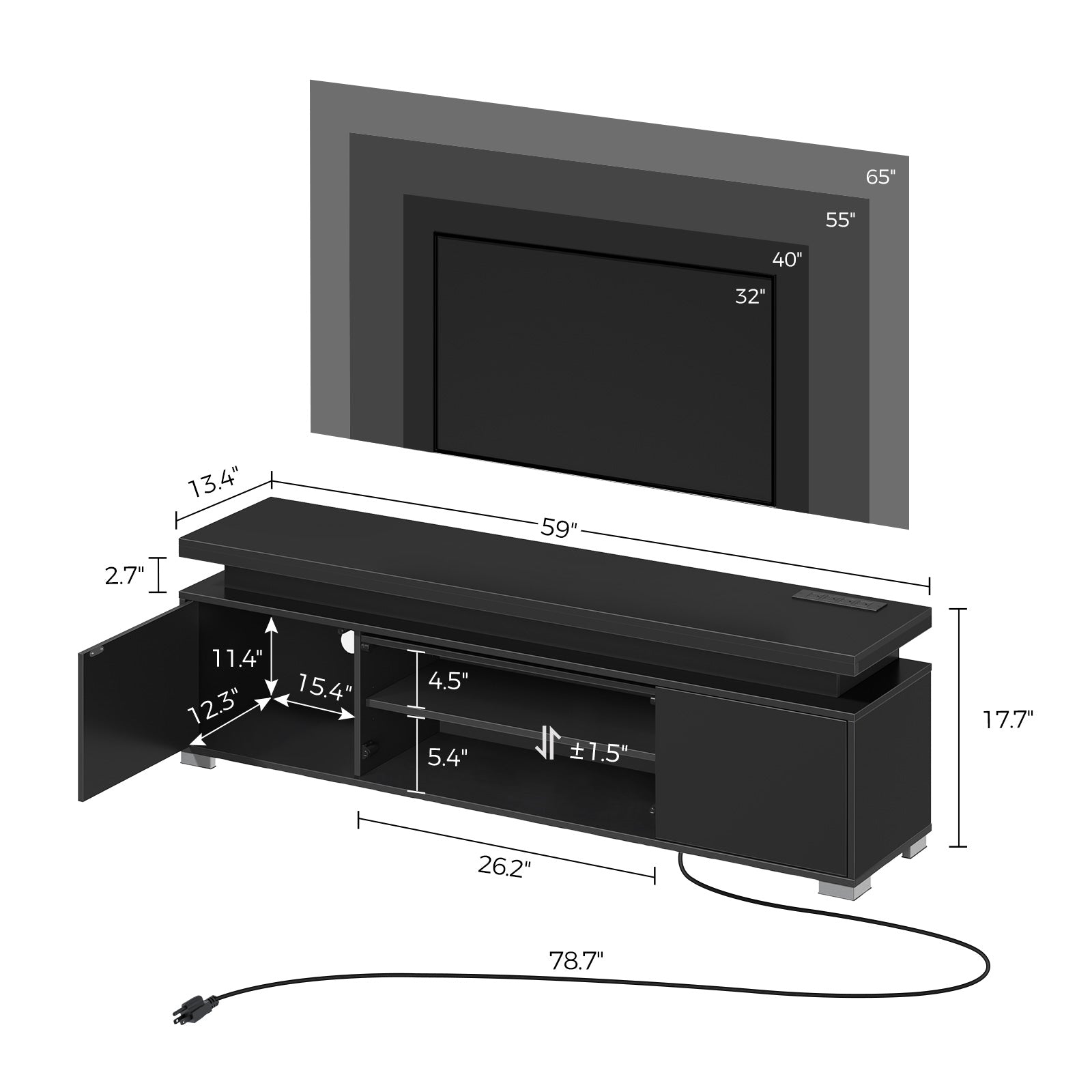 Rolanstar TV Stand with LED Lights & Power Outlet and Storage Cabinet