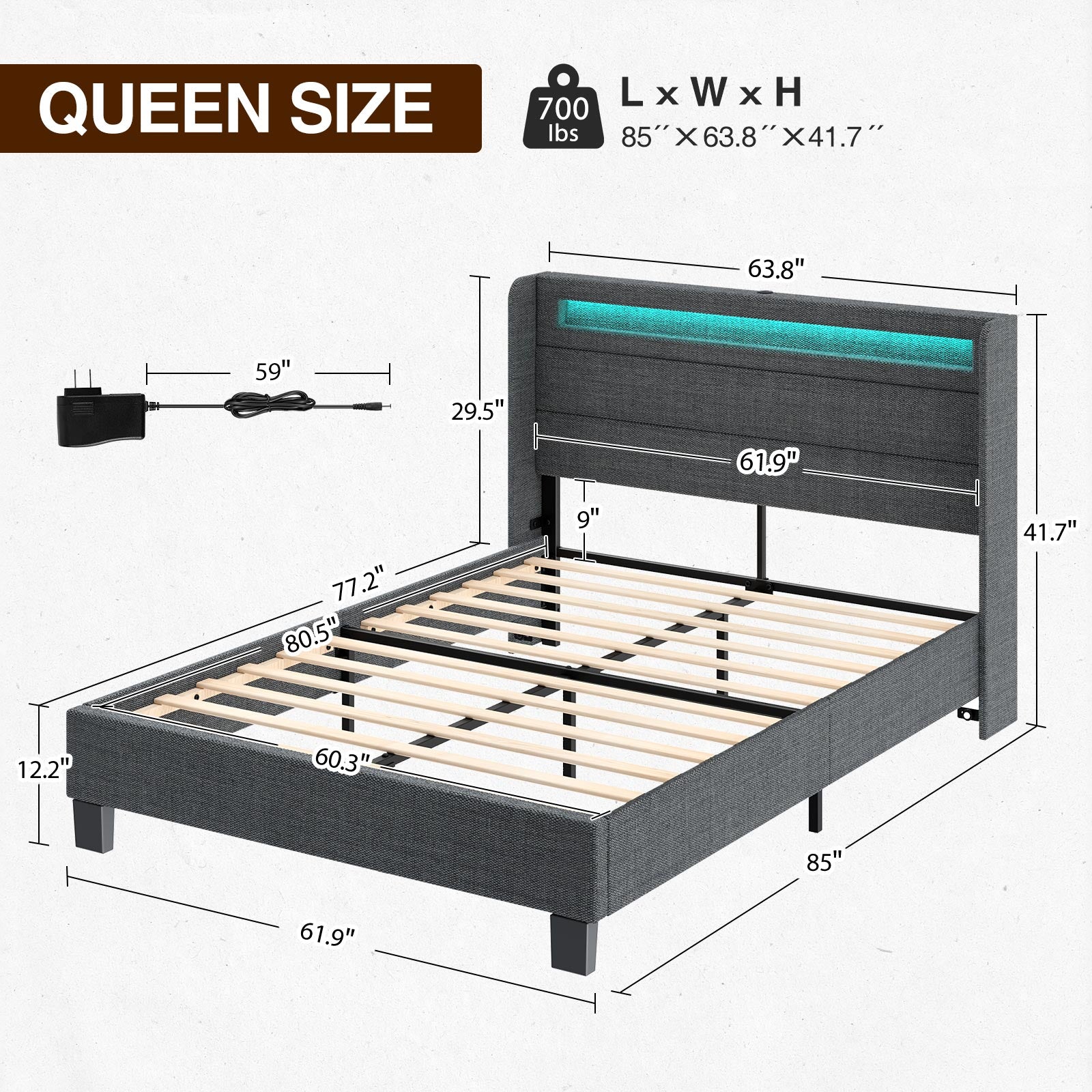 Rolanstar Bed Frame Full Size With Headboard, Motion Activated Night L