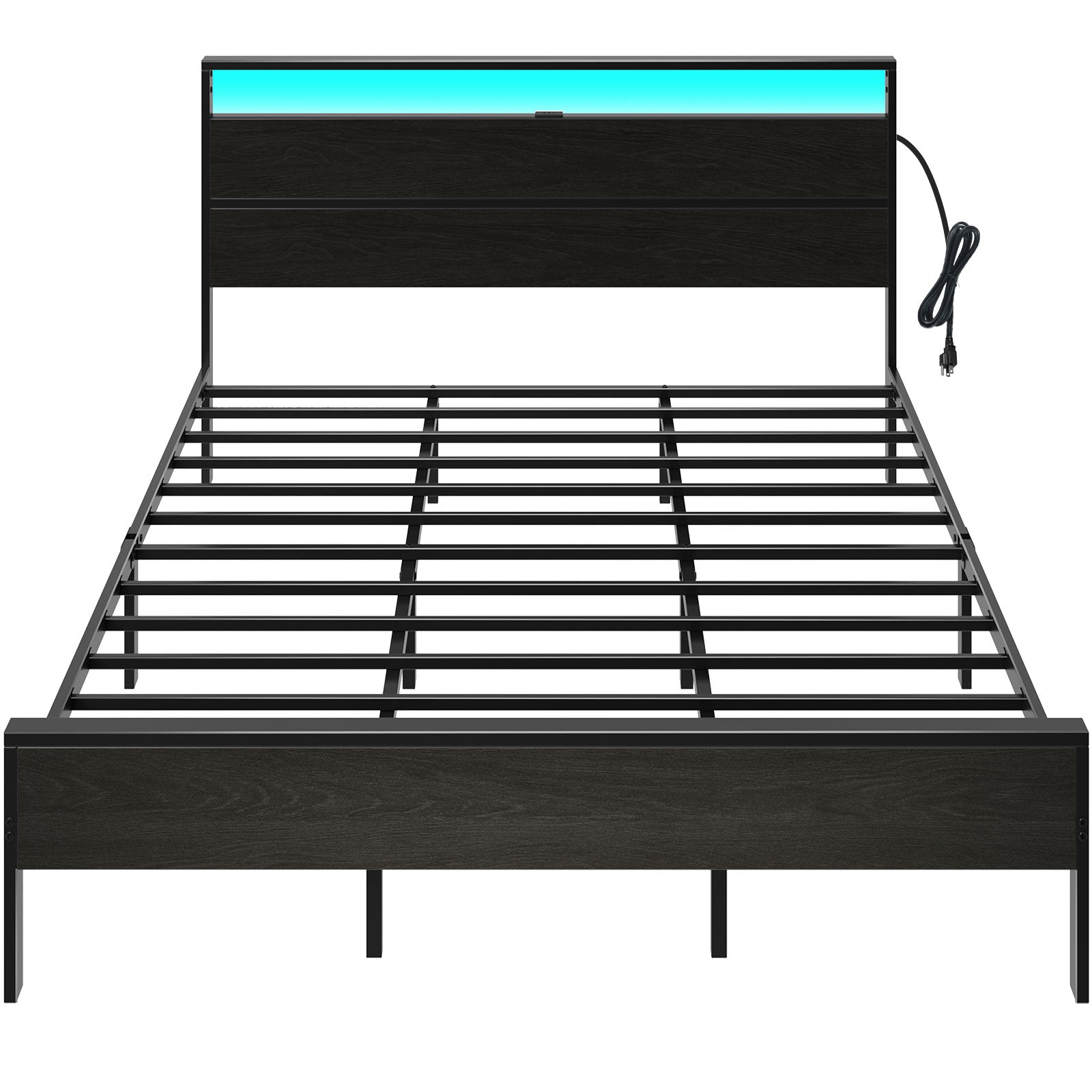 Rolanstar Metal Platform Bed Frame With Charging Station LED Lights He