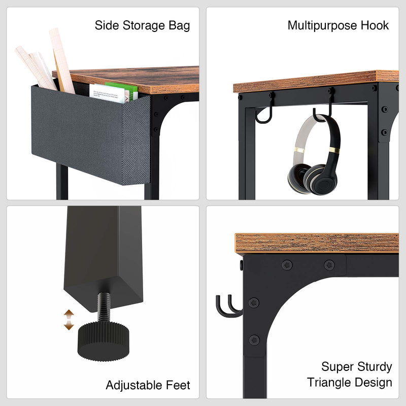 Rolanstar Computer Desk with Power and H Storage Side Bag Outlet, Iron