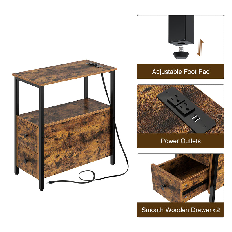 VASAGLE End Table with USB Ports and Outlets