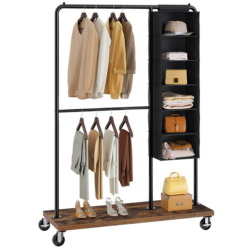 Wall Mounted Wood & Metal Floating Shelf w/Garment Hanger Rod