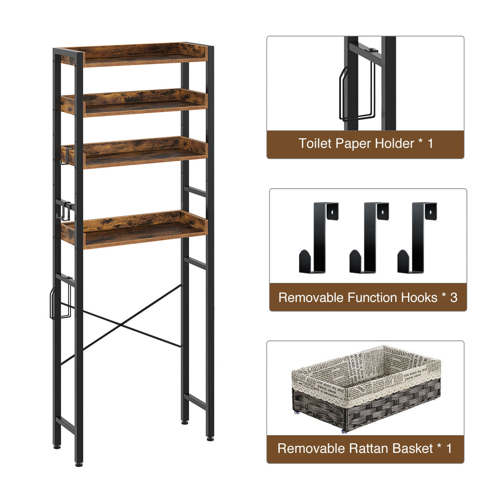 Rolanstar Over The Toilet Storage, 4-Tier Wooden Bathroom Space