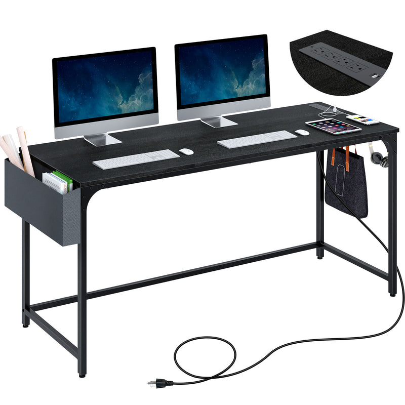 Rolanstar Computer Desk H and Iron with Bag Side Power Outlet, Storage