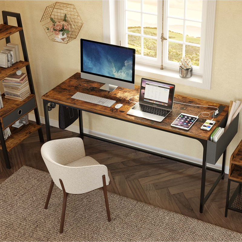 Rolanstar Computer Desk with Storage Side Bag Power H Outlet, Iron and