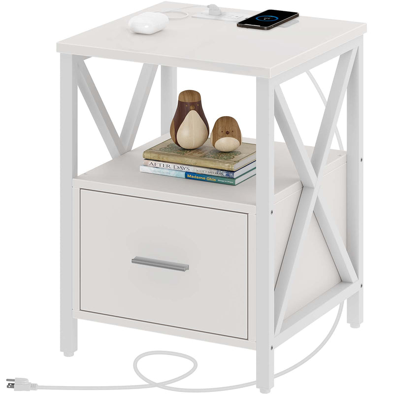 Rolanstar Narrow End Table with Wooden Drawers and USB Ports & Power O